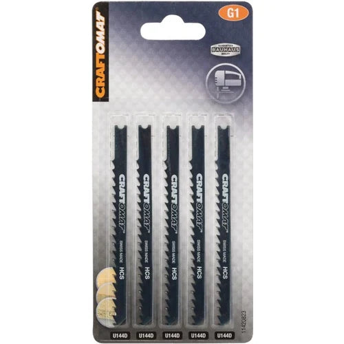 Craftomat U 144 D jigsaw blades 5-piece U-shank set in retail blister packaging front view