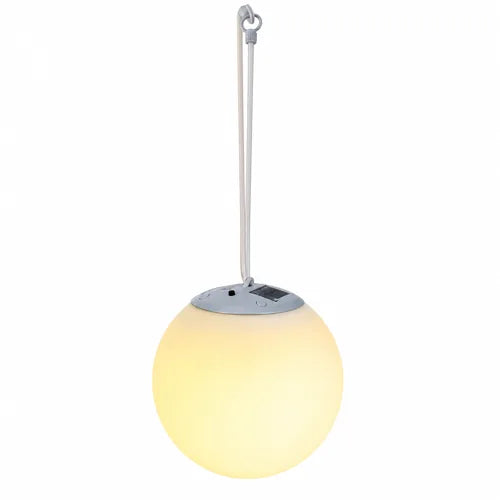 Solar-powered hanging lamp for garden decor with a white background