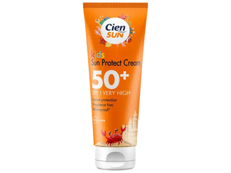 Cien Sun kids sun protect cream tube with SPF 50+ on a white background
