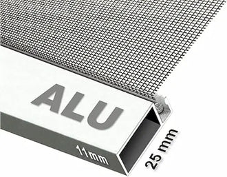 Metallic mesh sheet with ALU label and dimensions on a white background