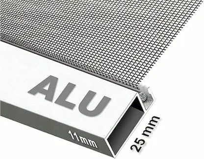 Metallic mesh sheet with ALU label and dimensions on a white background