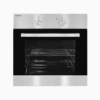 Stainless steel oven with glass door on a white background