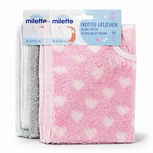 pnik and grey Milette Baby Washcloth with a white background