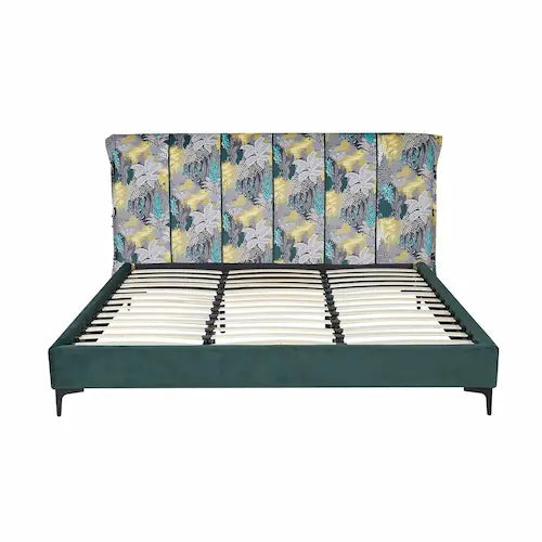upholstered bed with a white background