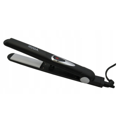 Black hair straightener with 'RUGA' branding on a white background