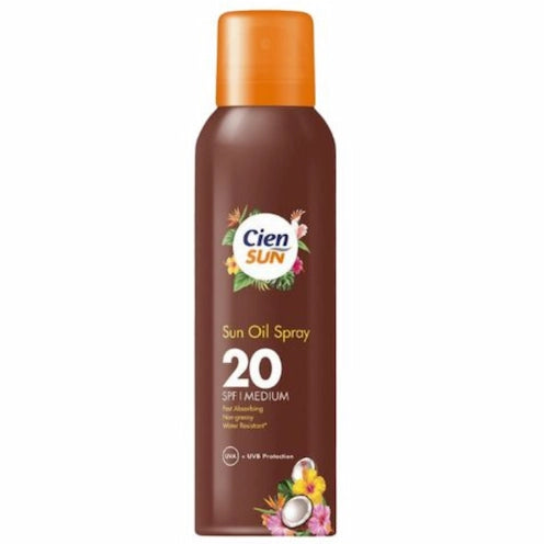 Cien Sun Oil Spray bottle with SPF 20 on a white background