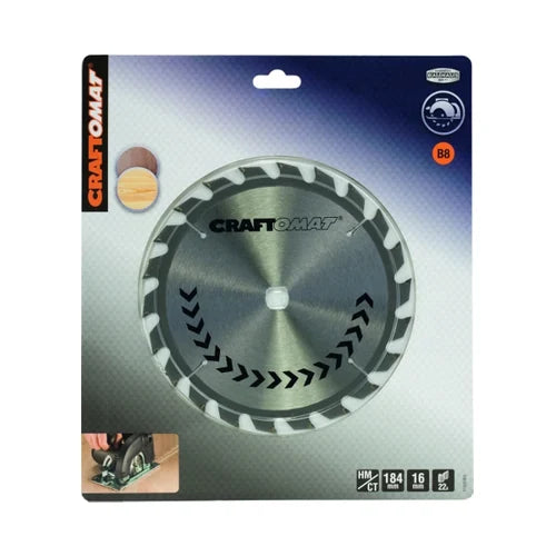 Craftomat circular saw blade packaging on a white background