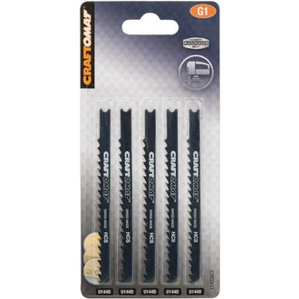 Craftomat U 144 D jigsaw blades 5-piece U-shank set in retail blister packaging front view