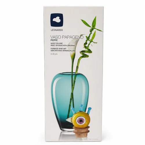 Leonardo Papageno Peppe vase product box packaging on a clean white background