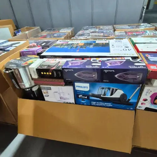 Collection of electronic devices and boxes in a depot