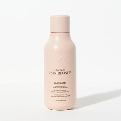 Omniblonde shampoo bottle on a white background
