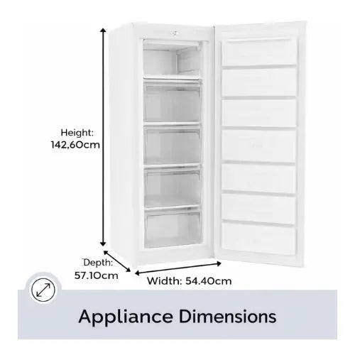 White refrigerator with dimensions labeled on a white background