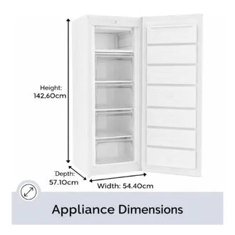 White refrigerator with dimensions labeled on a white background