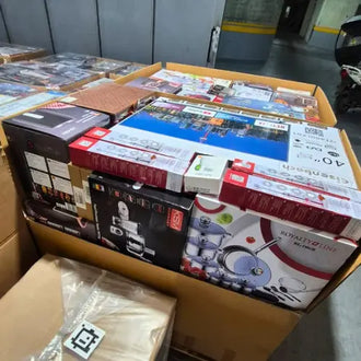 Stack of wholesale product boxes in a warehouse setting in Lebanon